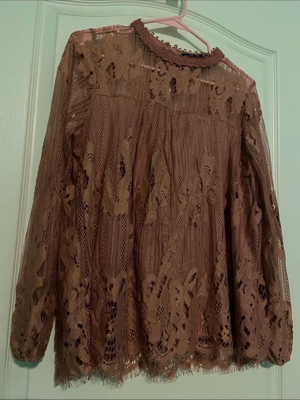 Dusty Rose Lace Long-Sleeve Blouse